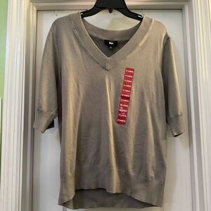 DKNY Modern Short Puff Sleeve V- Neck Sweater